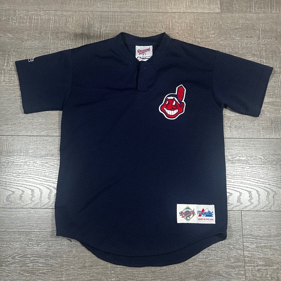 Majestic Other - Majestic Cleveland Indians Baseball Jersey Chief Wahoo Embroidered Navy Blue L
